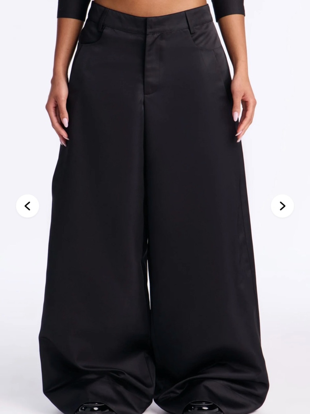 Black Low Rise Wide-Leg Satin Pants